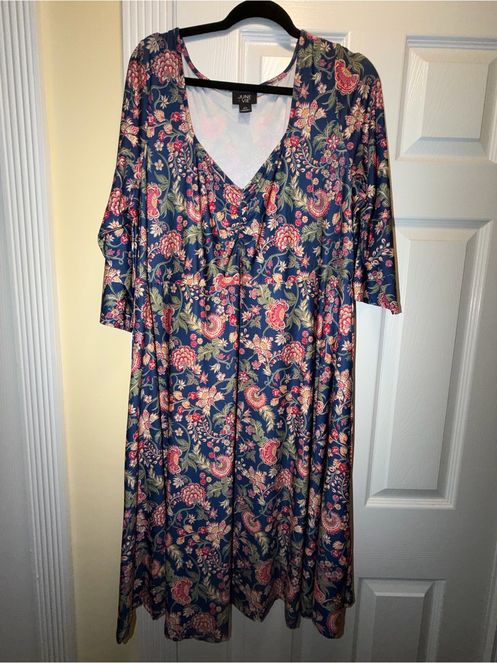 Navy Floral V-Neck Midi Dress